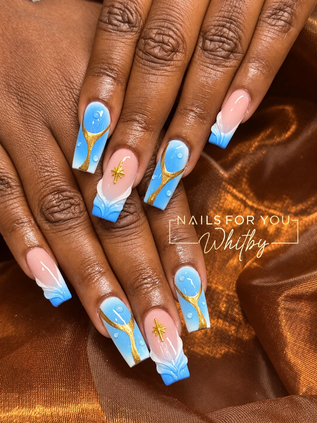 Blue and gold nails in the Nails For You Whitby portfolio